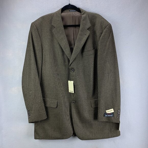 Fenzia Sport Coat Mens 44 Long Lambs Wool‎ 3 Button Closure Blazer Checkered - Picture 1 of 16